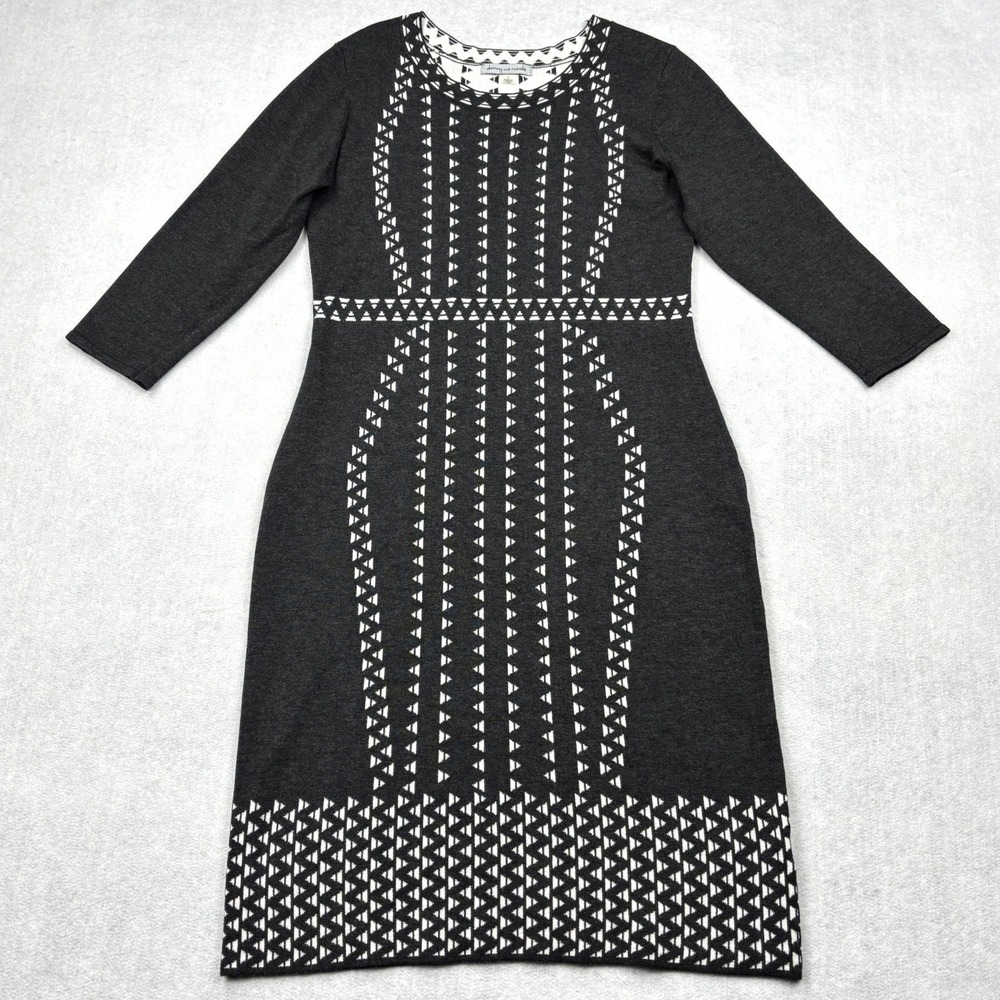 Danny Nicole Dress Womens Large Charcoal Gray Geometric Jacquard Knit Sheath L
